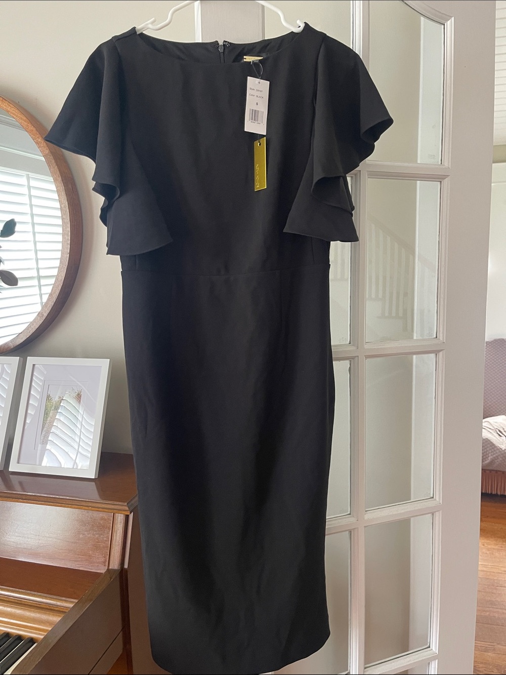 Alexia Admor Black Midi Sheath Dress with Ruffle Sleeves